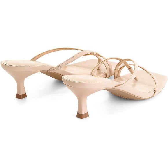 Athlefit Women's Nude Polyurethane Square Open Toe Kitten Heels Thong Sandals - Picture 5 of 6